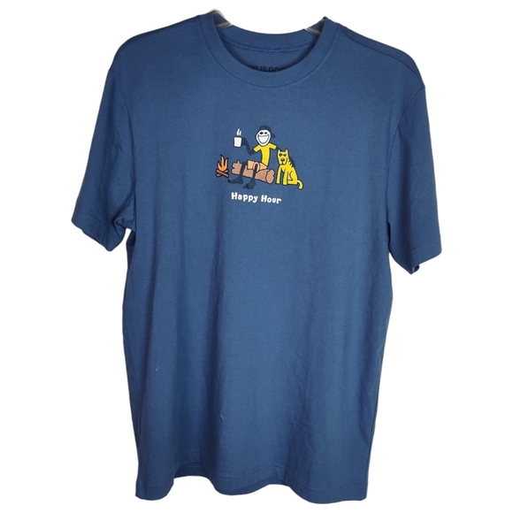 NWT Life Is Good Jake & Rocket Happy Hour Comic Blue Short Sleeve Tee SZ M - Picture 7 of 10